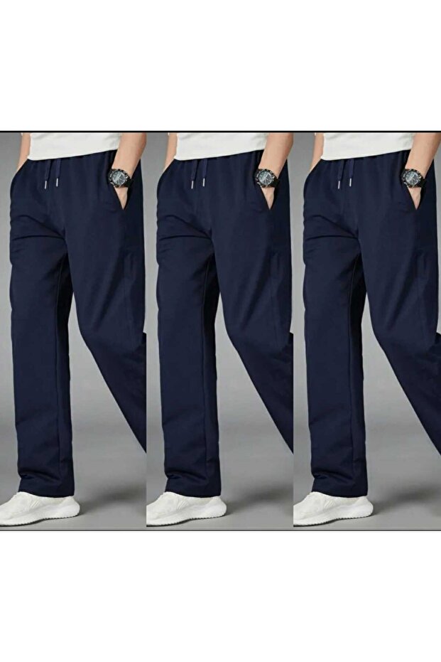 3 Pieces Unisex Regular Navy Blue Navy Blue Navy Blue Pipe Leg Sweatpants