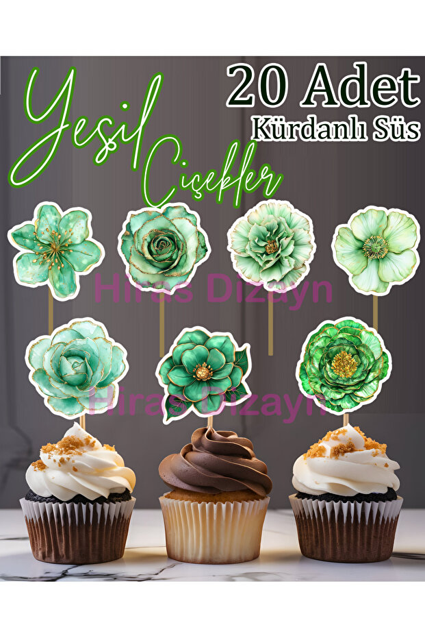 20 Pieces Green Flowers Toothpick Ornament Set Cupcake Cake Cookie Cocktail Presentation Ornaments..