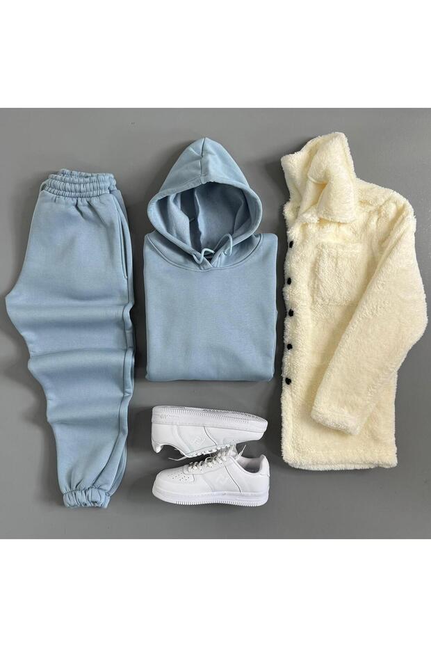 Men's 3 Thread Ş Fleece-Lined Set 3-Piece Combination with Plush Jacket