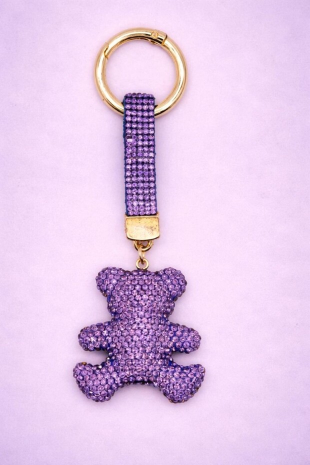 Keychain with Stoned Teddy Bear White & Purple