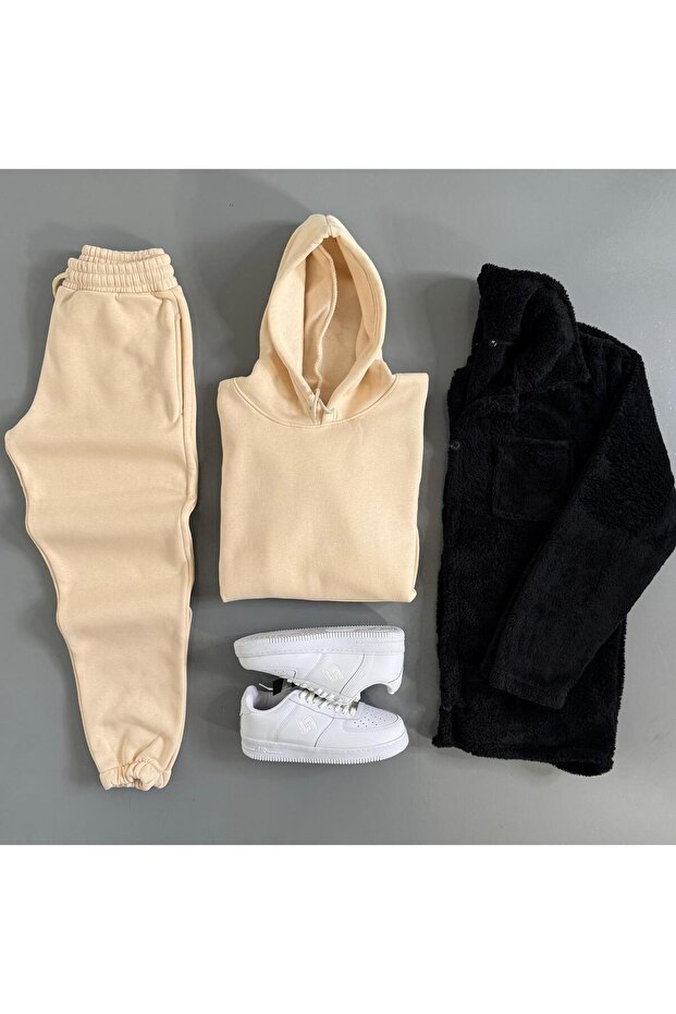 Men's 3 Thread Ş Fleece-Lined Set 3-Piece Combination with Plush Jacket