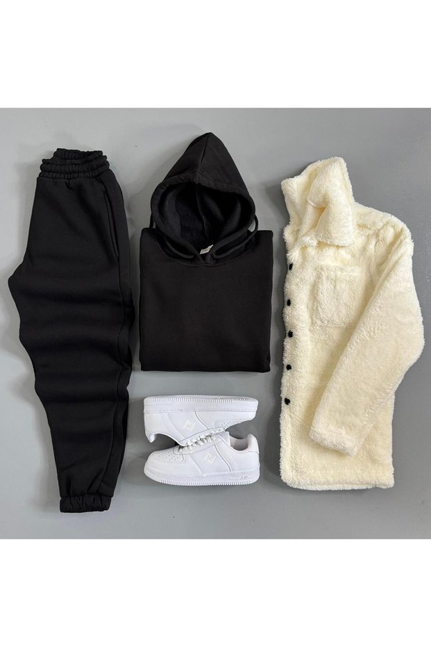 Men's 3 Thread Ş Fleece-Lined Set 3-Piece Combination with Plush Jacket