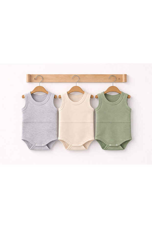 Canbaby 3-Piece Baby Undershirt Set 0-3 Months – 100% Cotton Unisex, Gray Ecru Mint