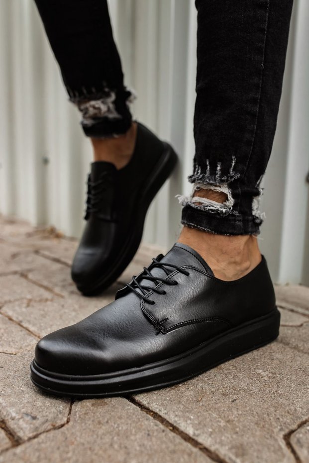 Rlx-003 Pelle Classica Men's Casual Lace-Up Leather Classic Shoes Cst - Black