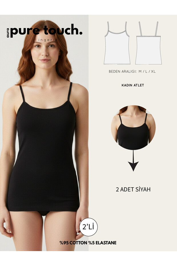 Women's Black 2-Pack Cotton String Strap Tank Top