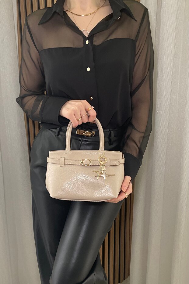 Women's Beige Handbag - Adjustable Long Strap - with Charm Gift - Fibag