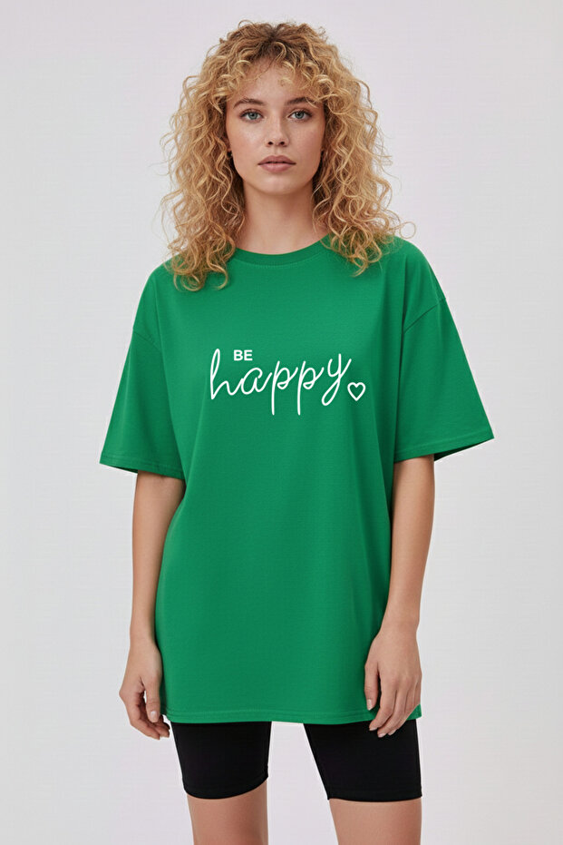تيشيرت Be Happy منقوش عادي مصنوع من القطن بنسبة 100%