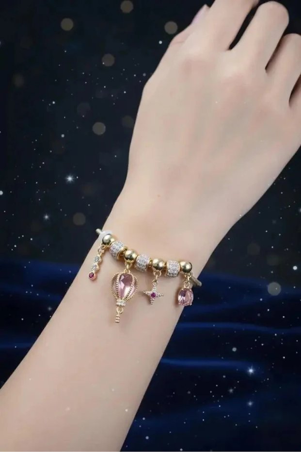 Brass Gold Color Flying Balloon Charm Women's Bracelet Does Not Tarnish |   Stylish and Durable Jewelry