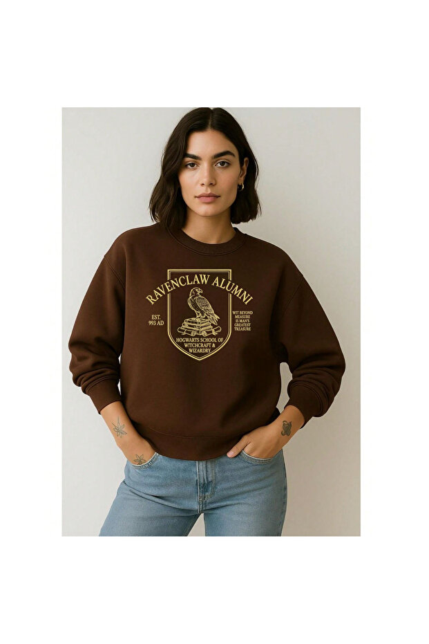 Harry Potter Hogwarts School of Witchcraft and Wizardry - Ravenclaw - Printed Crew Neck 3 Thread Sweatshirt