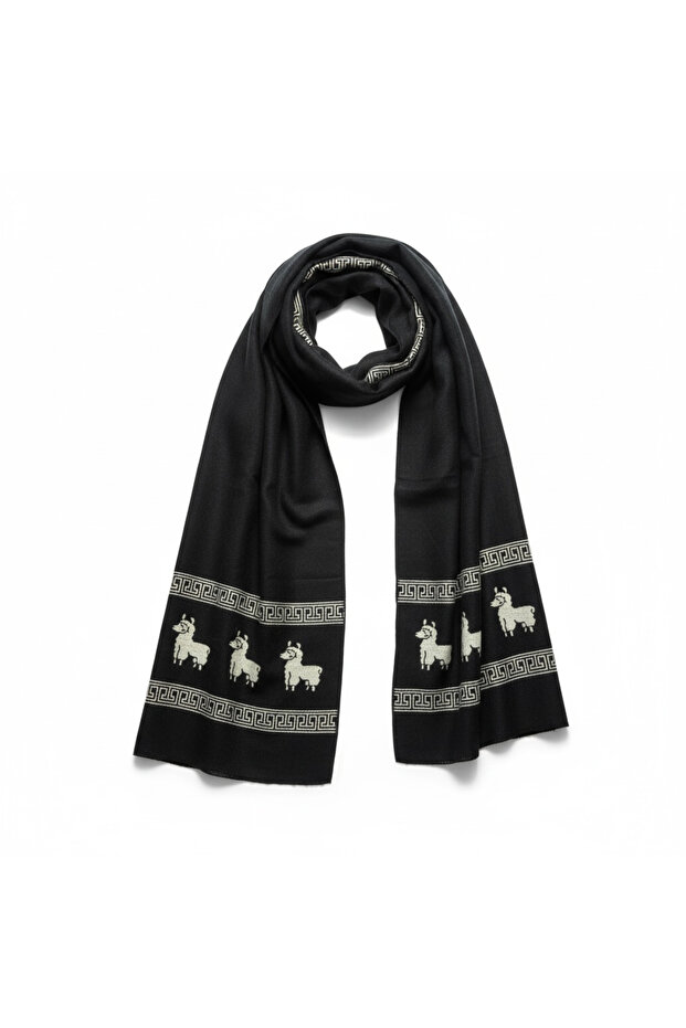 تصميم خاص منقوش على الوجهين من الفسكوز - أسود مع نقوش - 2