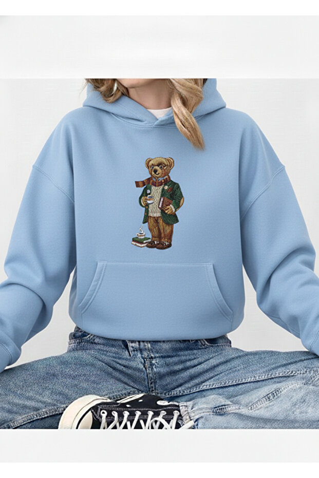 Unisex Men/Women Cute Bear Custom Printed Cotton Oversized Hooded Sweatshirt