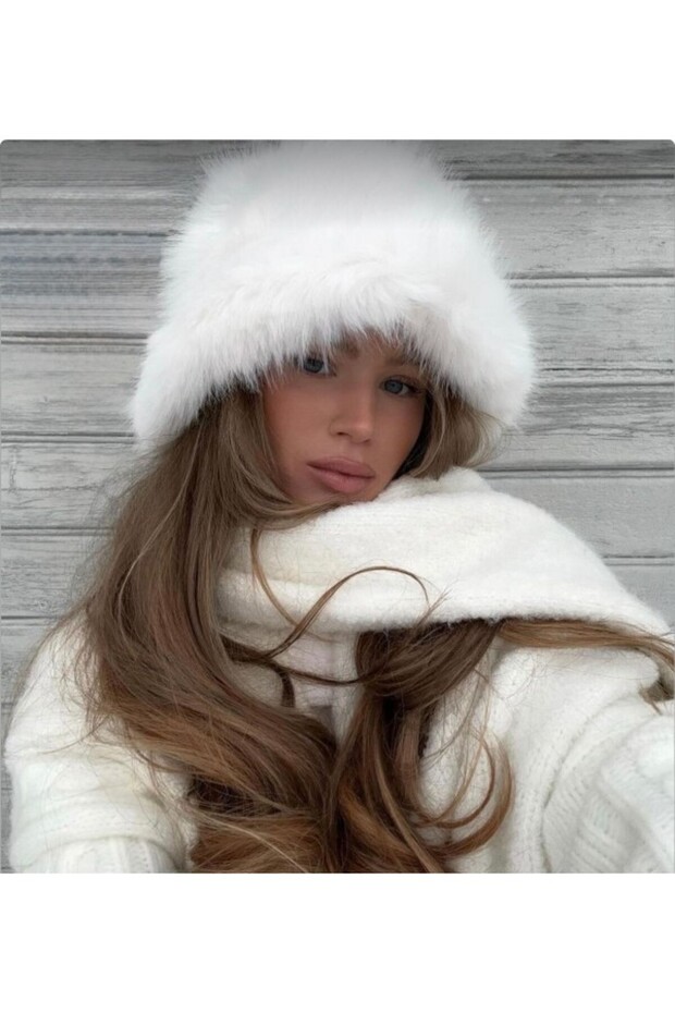 قبعة قلب قطيفة بيضاء - 2