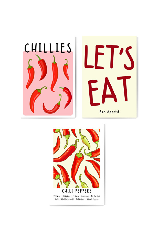 Chillies Temalı 3'lü MDF Tablo Seti