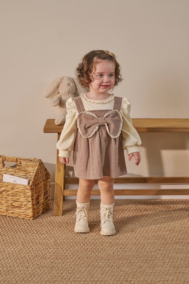 Lace Bow Detailed Holiday Baby Girl Dress