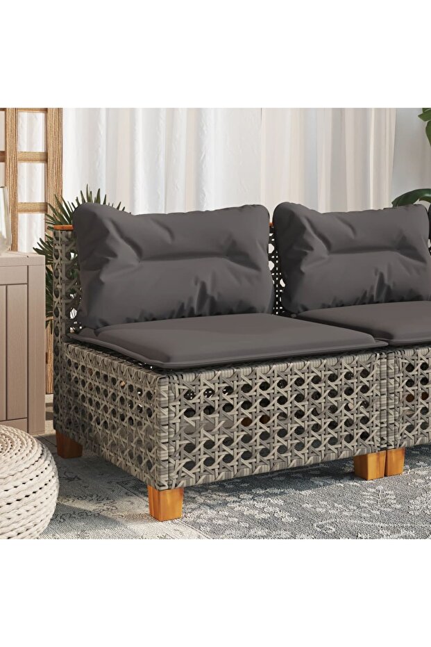 Garden Sofa Armless with Cushions Grey Poly Rattan