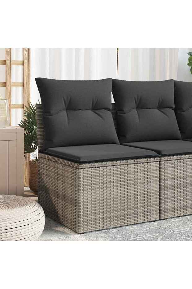 Garden Chair Armless with Cushions Grey Poly Rattan