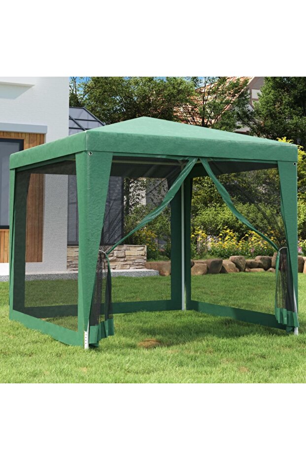 Party Tent with 4 Mesh Sidewalls Green 2.5x2.5 m HDPE