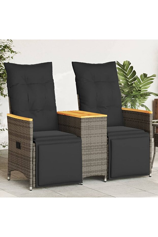 Reclining Garden Sofa 2-Seater with Table Grey Poly Rattan
