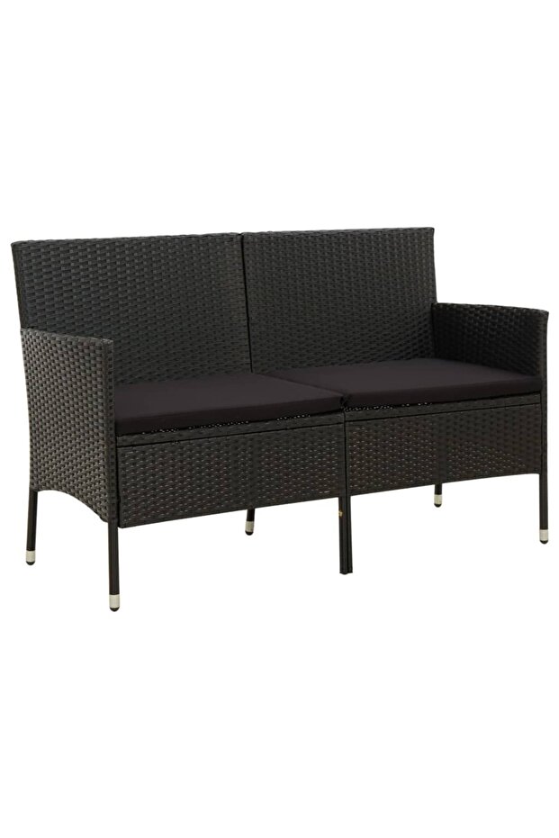 3-Seater Garden Sofa with Cushion Black Poly Rattan
