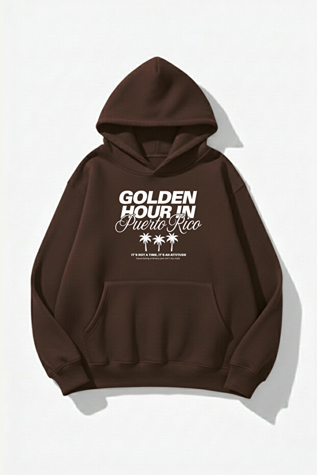 Unisex Soft Textured Golden Hour Printed Design Oversized 3 Thread Hoodie Sweatshirt