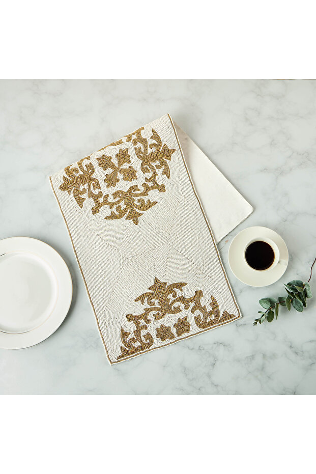 مفرش طاولة مطرز بالخرز - 90 × 33 سم - 1