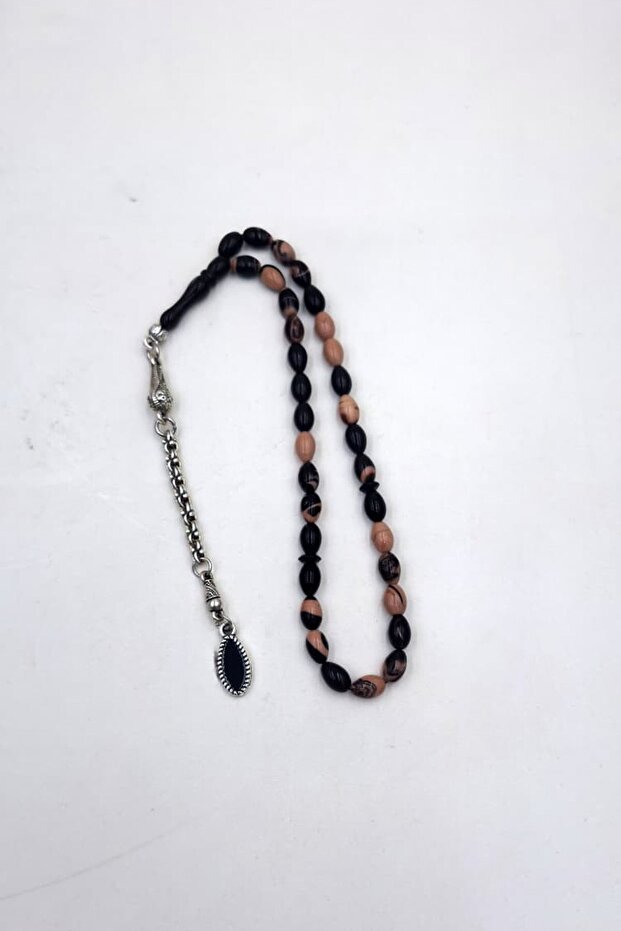 Marbled Cream-Brown Ankle-Length Barley Cut Amber Rosary