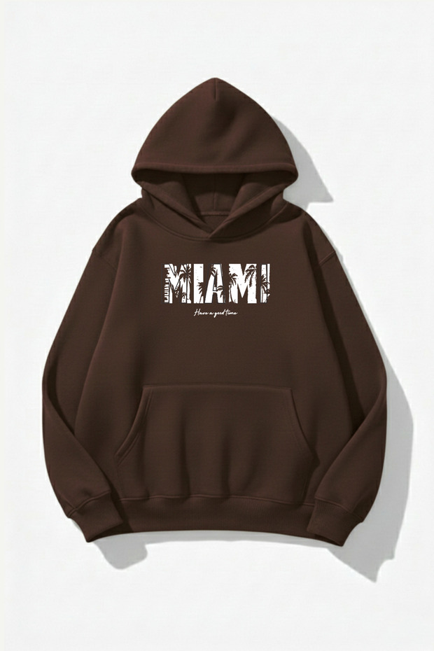 Unisex Soft Textured Miami Printed Design Oversized 3 Thread Hoodie Sweatshirt