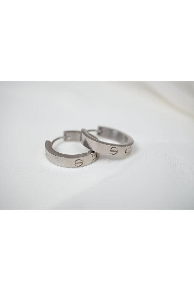 Kp165 Screw Detail Ring Earrings Silver