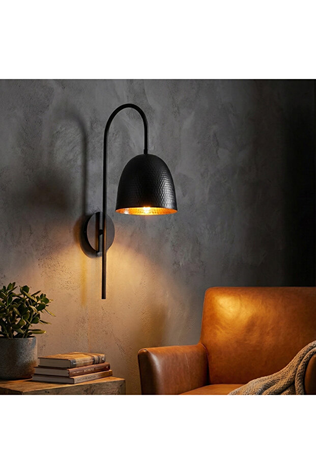 Retro Rustic Black Forged Sconce with Gold E27 Lampholder Inside, Bathroom Living Room Bedside Wall Lamp, Tattoo-Nuw-3320