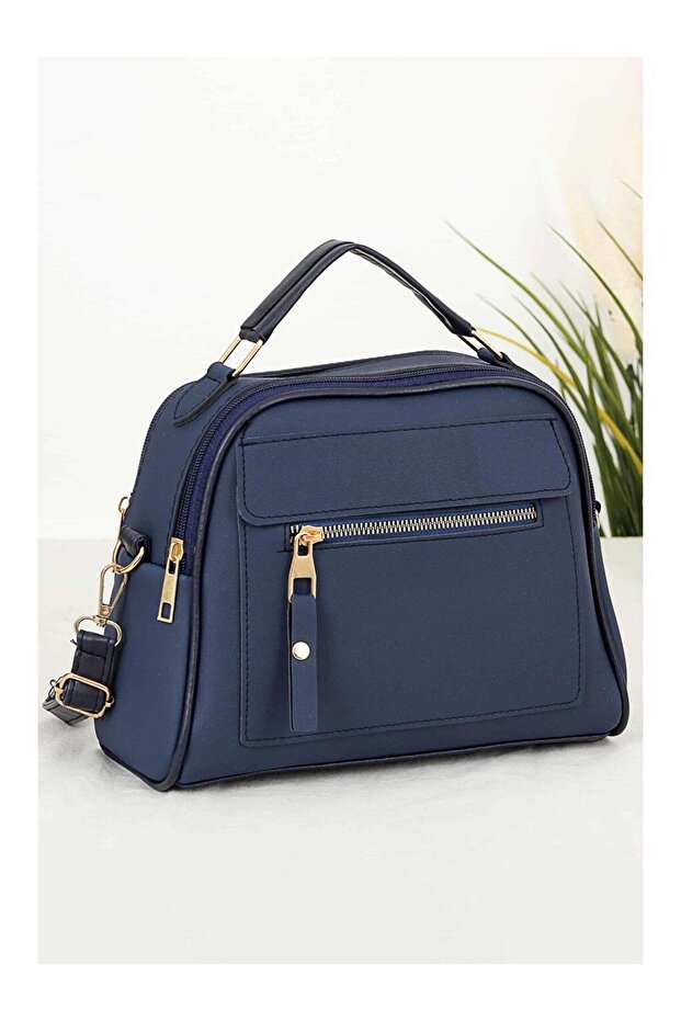 Women's Three-Compartment Crisscross Straps Black Hand and Shoulder Bag
