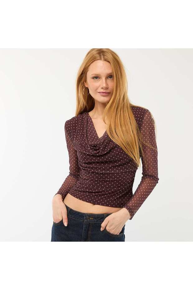 Draped Long-Sleeve Top BROWN