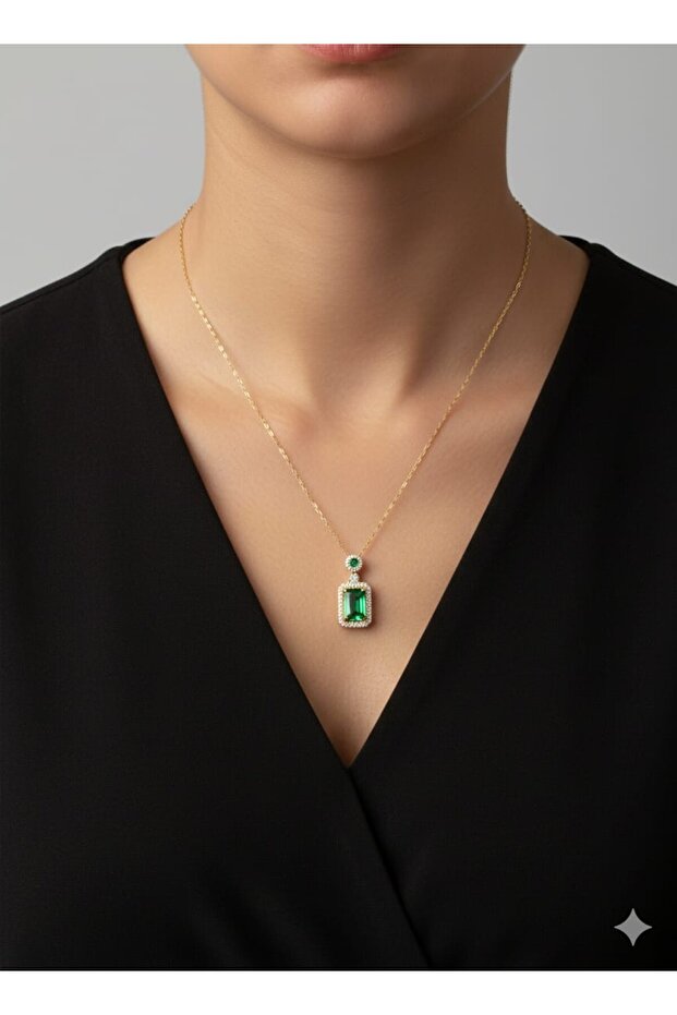 Steel 316L Emerald Green Zircon Stone Necklace