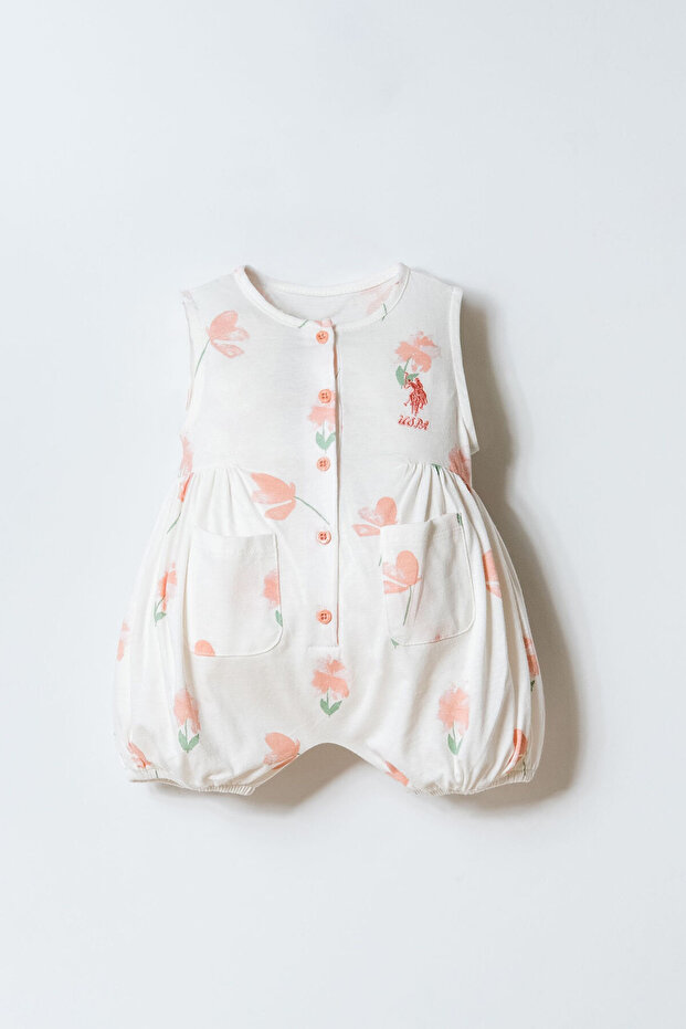 Baby Girl Crew Neck Embroidered Summer Regular Fit White Jumpsuit Usb2989-C-V1