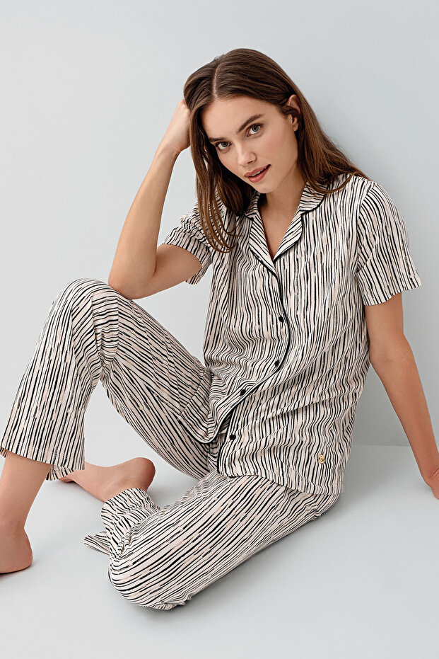 Women's Cream Shirt Pajama Set