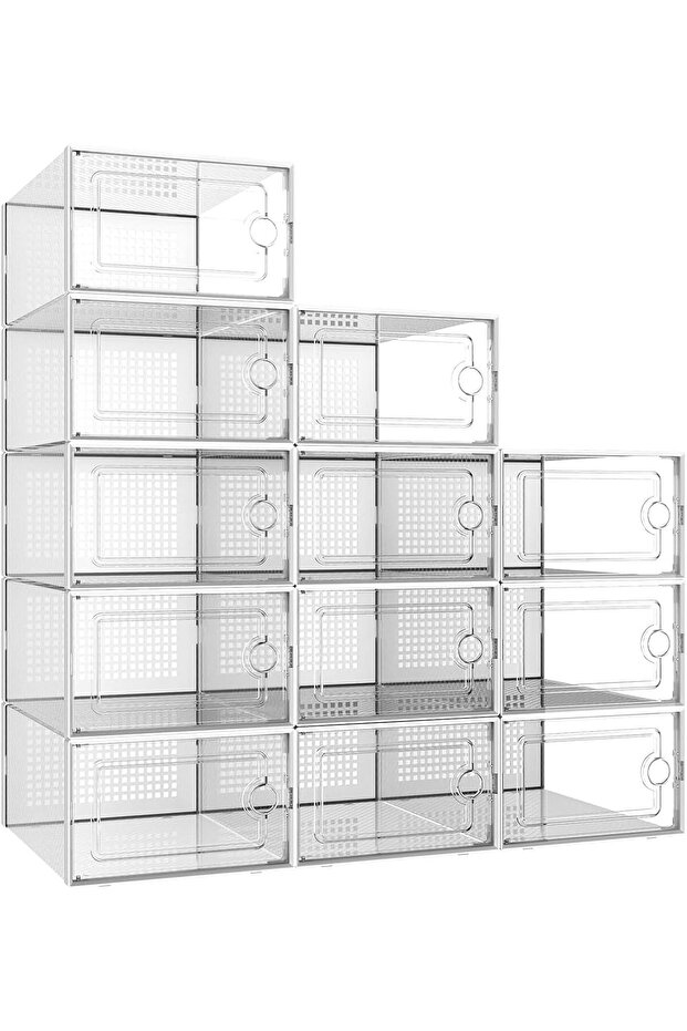 12Pack Shoe Storage Boxes, Clear Plastic Stackable Shoe Box, Shoe Container Organizer for Closet, Be
