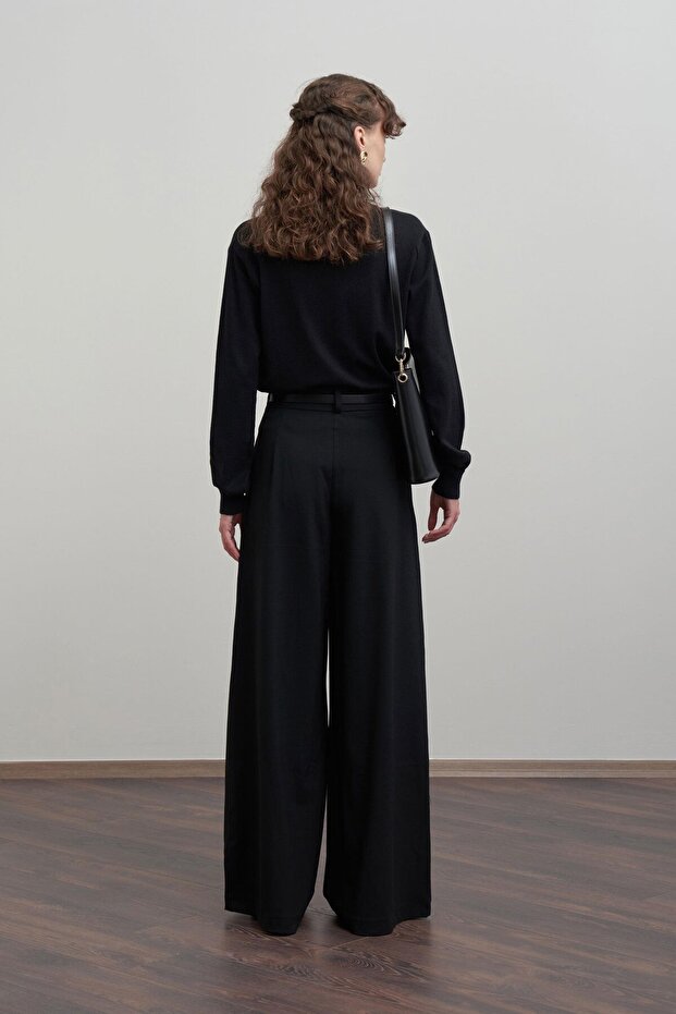 بنطلون بولي فيسكوز أسود مطوي - 3