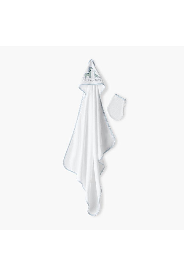 Giraffe Embroidered Hooded Towel and Wash Mitten Set