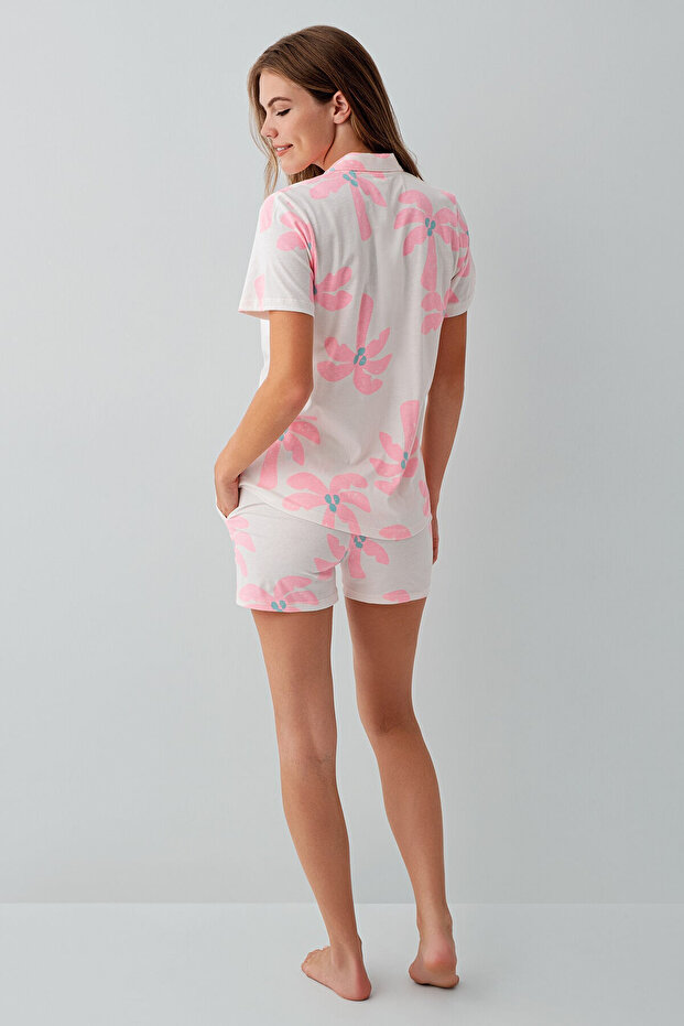 Kadın Krem Gömlek Şort Takım - 4