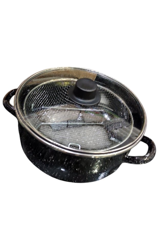 Enameled Frying Pan with Glass Lid and Wire Basket | Practical and Balanced Frying