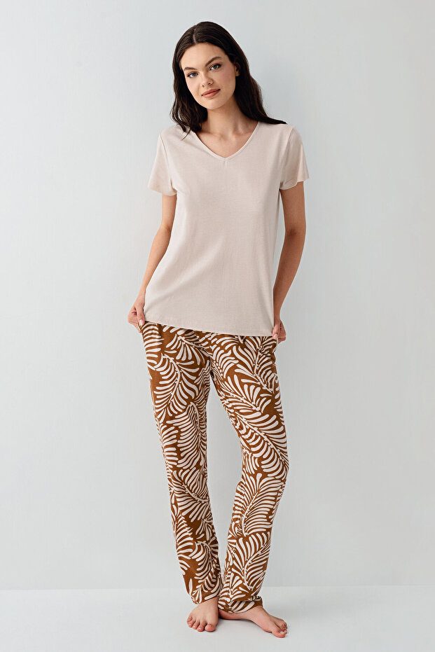 Ženski krem pidžama set - 2