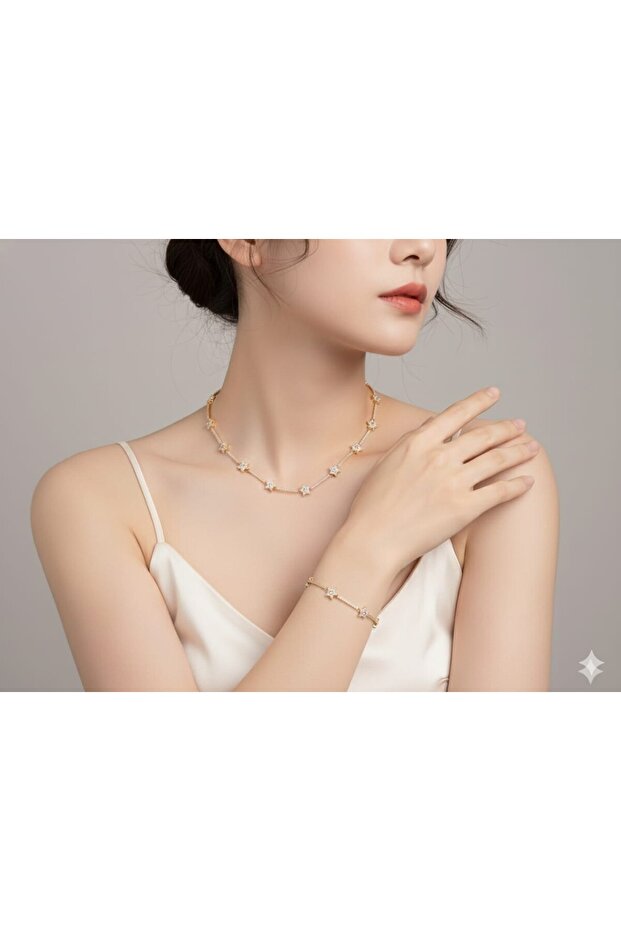 Steel 316L Zircon Stone Star Model Necklace Bracelet Set