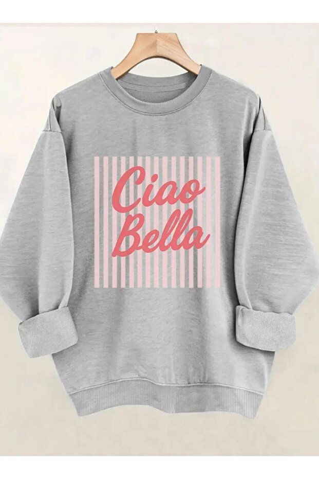 Ciao Bella Printed Crew Neck Fleece-Lined Women's Plain Sweatshirt