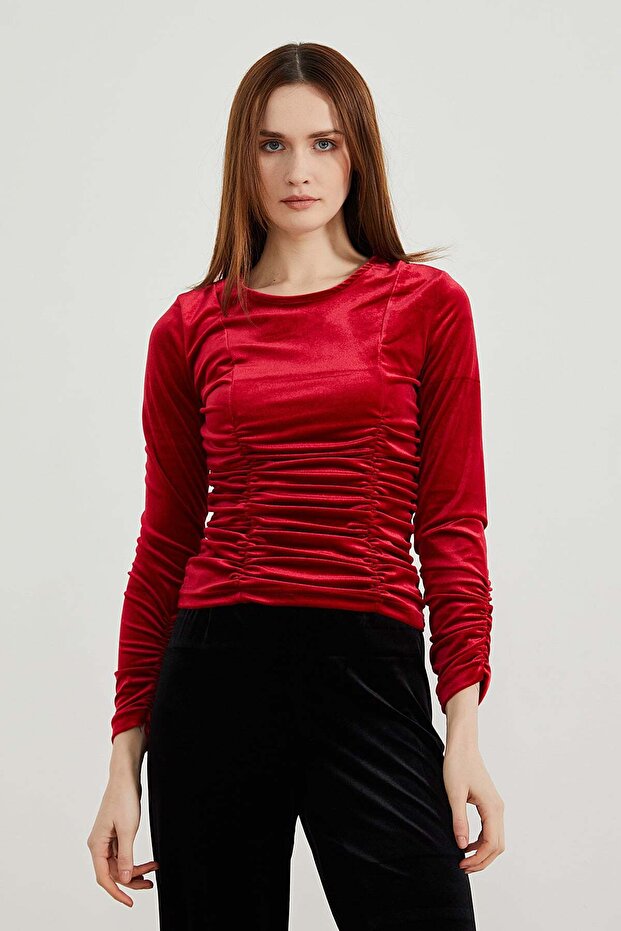 Women's Gathered Velvet Blouse
