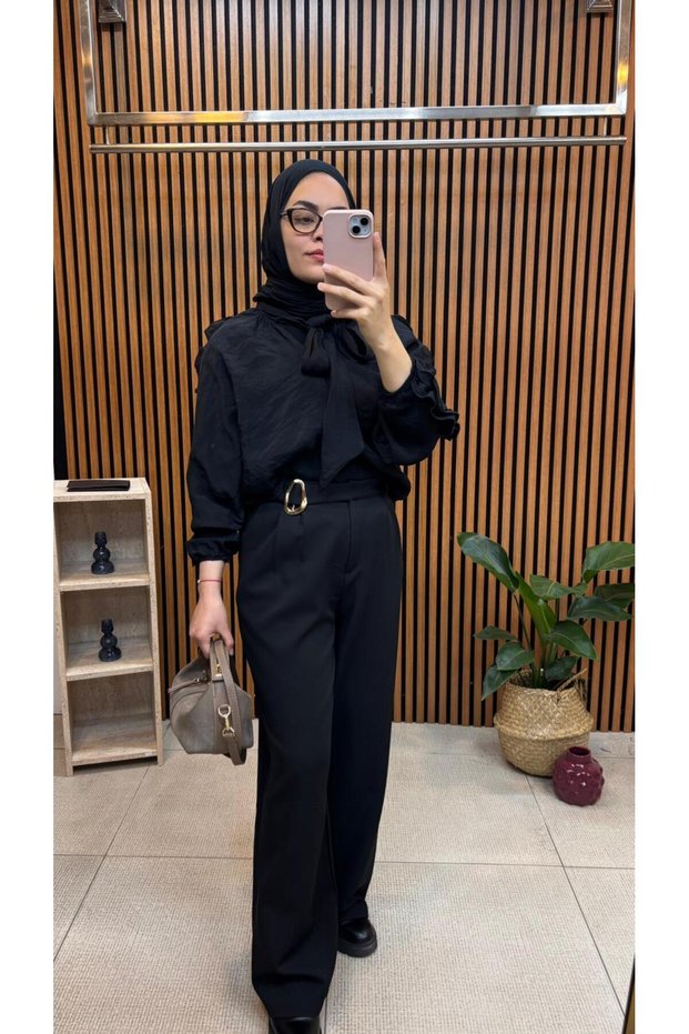 Women's Black Gold Buckle Palazzo Pants