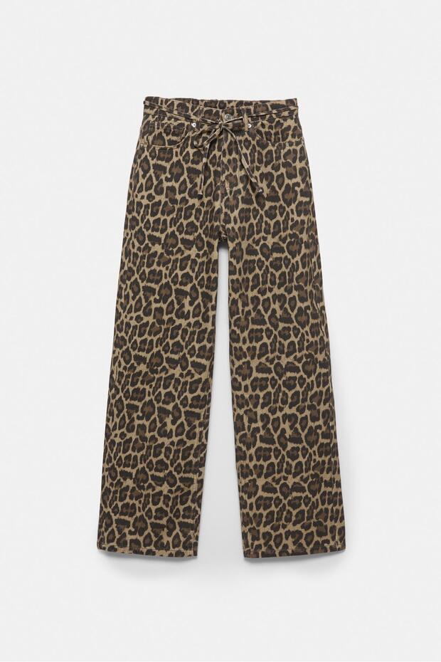 Leopar desenli bağcıklı pantolon - 5