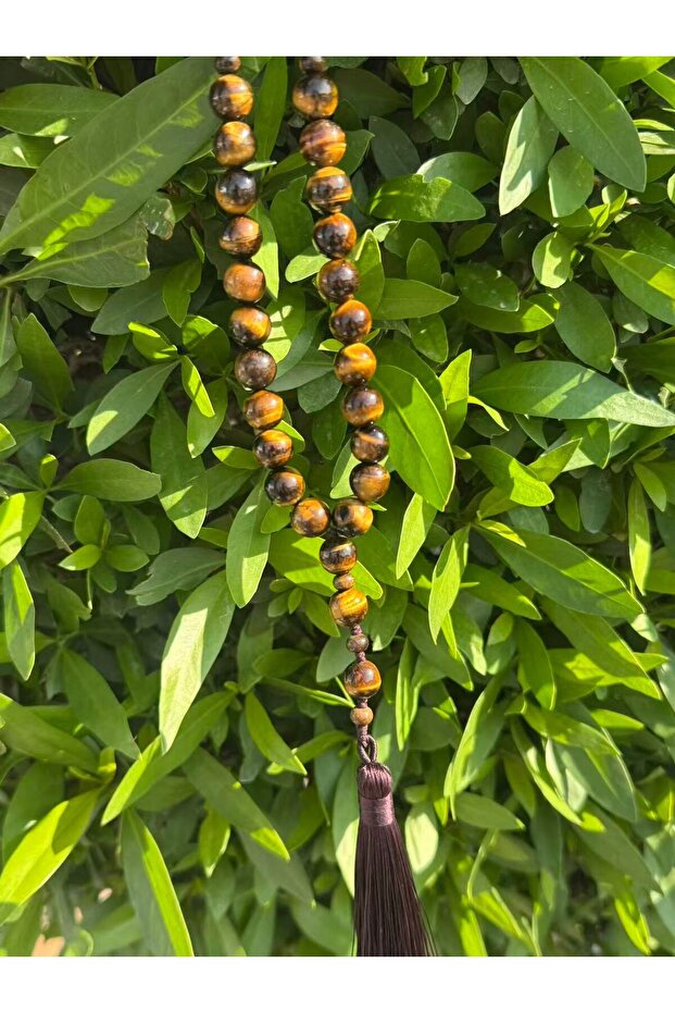 Natural Tiger Eye Prayer Tasbih, 33 Beads, 10mm , Dark Brown Tassel