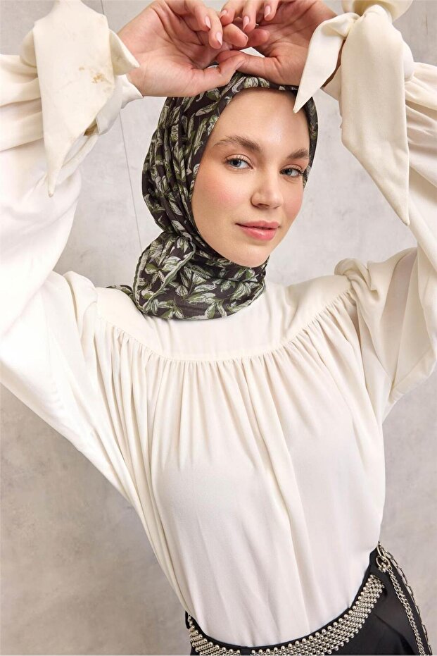 وشاح ناعم من القطن والبوليستر، لون أسود دخاني، بنقشة زهور، مانع للانزلاق، مقاس 90x90