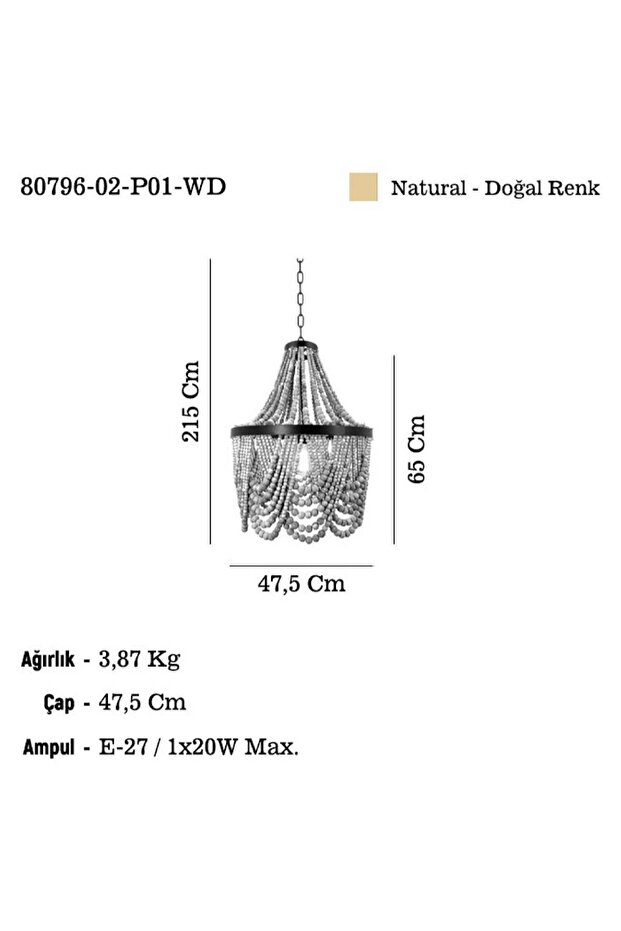 REVOLTA 02 AHŞAP AVİZE 1XE27 - 2