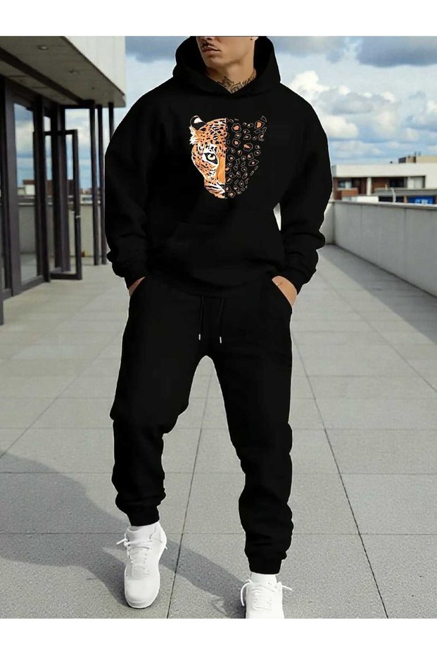 Aslan Print Design Top and Bottom Hooded Set Sweatshirt