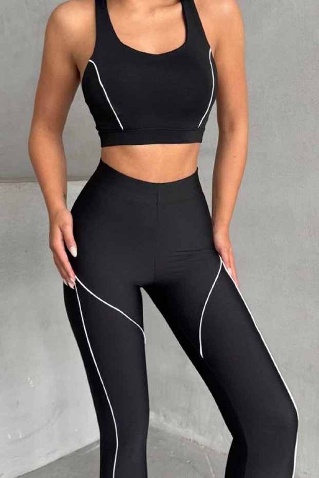 High Waist Shaping / Sculpting Pattern Yoga Set - Flare Leggings & Sports Bra Set